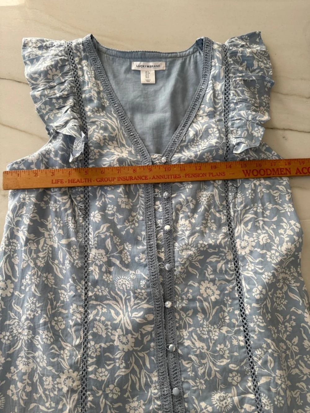 Lucky Brand Blue Floral Sleeveless V-Neck Button Dress - Picture 7 of 7